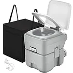 YITAHOME Portable Toilet Camping Porta Potty with Carry Bag and Hand Sprayer, 5.28 Gallon Leak-Proof Indoor Outdoor Toilet with Level Indicator, Handle Pump, for RV Travel, Boat and Trips