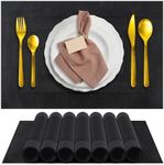 ADRIMER Placemats, Chic Placemats for Dining Table set of 8, Heat Resistant Vinyl Place Mats, Wipeable Table Mats 8 Placemat Easy to Clean for Kitchen, Dining Room, Coffe Table, Black