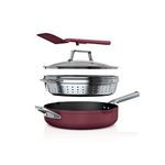 Ninja CW102RD Foodi NeverStick PossiblePan, Premium Set with 4-Quart Capacity Pan, Steamer/Strainer Basket, Glass Lid & Integrated Spatula, Nonstick, Durable & Oven Safe to 500°F, Cherry Tart