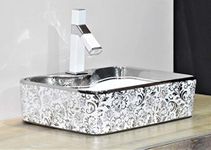 InArt Designer table top wash basin for bathroom/bathroom sink/cabinet wash basin/ceramic basin/counter top basin/vanity washbasin in Rectangle Shape Silver White 48 x 37 x 13 cm