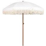 AMMSUN 7ft Patio Umbrella with Fringe Outdoor Tassel Umbrella UPF50+ Premium Steel Pole and Ribs Push Button Tilt, Elegant Cream