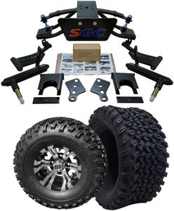 Hardcore Parts 6” Heavy Duty Double A-Arm Suspension Lift Kit for Club Car PRECEDENT Golf Cart (2004+) with 10" Machined/Black 'Vampire' Wheels and 22"x11"-10" DOT rated All-Terrain tires