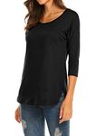 Sherosa Women's Casual 3/4 Sleeve Loose Tunic Tops Scoop Neck T-Shirt, Black, Medium