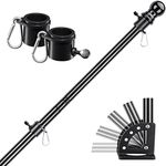 Flag Pole for House,6FT Tangle Free Black Outside House Flag Pole Kit with Flagpole Holder for Outside House Porch Garage RV Boat,Heavy Duty Flag Poles with 5 Positions Bracket