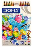 DOMS Super Soft Hexagonal Pre-Sharpened Water Soluble Colour Pencils | Free Watercolor Paper, Sharpener & Water Brush | 3.3mm Watercolor Lead | 12 Shades | Pack of 1