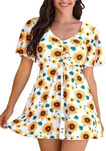 ECUPPER Womens One Piece Swimsuit with Sleeves Plus Size Swim Dress Modest Tummy Control Skirt Bathing Suit Built in Shorts Yellow