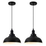 ALAISLYC 2 Pack Farmhouse Pendant Light Black Pendant Lighting for Kitchen Island Industrial Hanging Barn Light Pendant Lighting Over Island Sink Light Fixtures