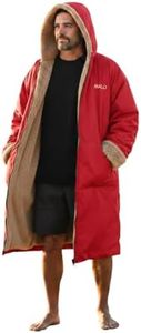 Malo’o Adult Sherpa Lined Surf Parka Changing Robe, Waterproof and Windproof Swim Parka for Men and Women, Long Sleeve Hooded Dry Robe for Surf, Swim, Kayak and Outdoor Use, Red, Large