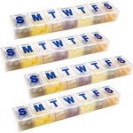 Weekly Pill Organizer - 7-Day Pill Planner Extra Large Pill Planner and Daily Pill Organizer and Medicine Reminder, Monday to Sunday Compartments - BPA Free - Travel Pill Box Case (Pack of 4)