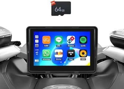 OiLiehu Motorcycle GPS Wireless Portable CarPlay & Android Auto Car Stereo, 5 inch IP68 Waterproof Touchscreen Motorcycle Display with Mirror Link AirPlay Bluetooth EQ + 64G TF Card