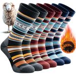 Benirap Mens Thermal Socks Merino Wool Socks Winter Thick Warm Socks Cushioned Work Socks Moisture Wicking Socks for Hiking Walking Outdoor Sports, 3 Pairs