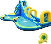 HONEY JOY Inflatable Water Slides, 5 in 1 Kids Castle Bouncy House w/2 Water Cannons & Hose, Long Slides w/Arch, Climbing Wall & Splash Pool, Outdoor Blow Up Water Park for Backyard(with 735w Blower)