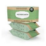 MOTHER EARTH Bamboo Flushable Wipes for Sensitive Skin, Septic Safe, Hypoallergenic, Unscented Toilet Wipes (Pack of 3, Total of 180 Flushable Wipes)