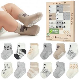 infancie Organic Cotton Infant Newborn Socks 12 Pair - (6-12 Months) – Soft and Comfortable Baby grip Socks, Premium Newborn Baby Socks, Gift for Little Boys