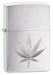 Zippo Windproof Lighter - Rasta Leaf - Brushed Chrome, Colour Image - Refillable, Lifetime Use - Adjustable Flame - Gift Box - Metal Construction - Made in USA