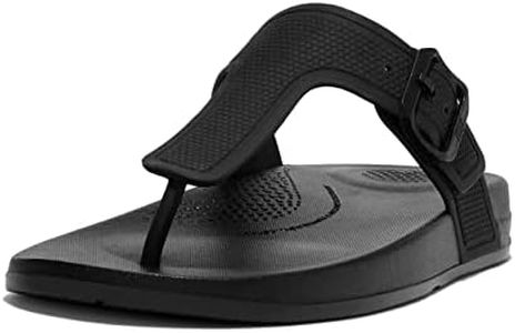 Fitflop Women's iQUSHION Adjustable Buckle FLIP-Flops Flat Sandal, All Black, 6 UK