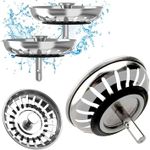 2Pcs Kitchen Sink Plug Strainer, Diameter 78mm Sink Strainer Basket, Stainless Steel Sink Plug Strainers Waste Stopper, Replacement Bathroom Sink Plugs for UK Sinks