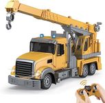 QuirkyGlee Remote Control Crane Truck Toy, Kids RC Construction Vehicles Toys W/Sounds& Lights, 350° Rotating Cab, Extended Lifting Arms, Gift for Boys Kids 4 5 6 7 8 9 10 11 Year Old