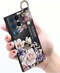 Gatita Wrist Strap Phone Case for Samsung Galaxy S22+ Plus, Women Hand Strap and Finger Loop Handle Case Cover with Flower Pattern - Big Rose