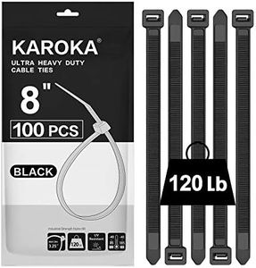 Zip Ties 8 inch Heavy Duty Zip Ties with 120 Pounds Tensile Strength, Black Cable Ties, 100 Pieces,by Karoka