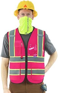 AYKRM 11 color High Vis Reflective Safety Vest for Women Men Security Pocket Zipper, Pink Mesh, XX-Large