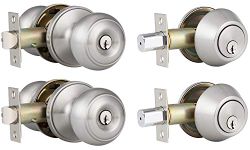 2 Set of Single Cylinder Keyed Entry Knob and Deadbolt Combination Set, Keyed Alike Entry Door Knob Lockset for Front and Entrance Door, Satin Nickel