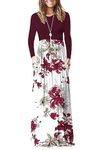 AUSELILY Women's Long Sleeve Maxi Dresses for Women UK with Pockets (Red Flower White,S)