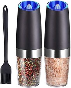 Bocowi Electric Salt and Pepper Grinder, 2pcs Automatic Operated Pepper Grinder Gravity Mill Refillable with Adjustable Coarseness, LED Light
