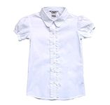 BIENZOE Girl's School Uniform Short Sleeve White Blouse M