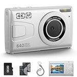 4K Digital Camera with 32GB Card 64MP 18X Zoom 2 Batteries Compact Portable Small Point and Shoot Video Cameras Gift for Student Children Teen Girl Boy White