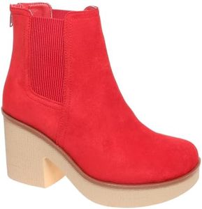 Pierre Dumas Women's Platform Chunky Heels Chelsea Ankle Boots, Red, 8.5