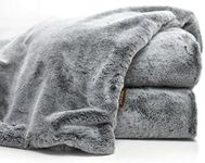 Double Sided Faux Fur Throw Blanket Silky Soft Oversized Afghan Machine Washable, Grey Striped Mink Chinchilla Shadow Fox 55 by 70 Inch (Iced Dream)