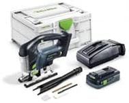 Festool Cordless Pendulum Jigsaw PSBC 420 HPC 4.0 EBI-Plus CARVEX (with Battery Pack, Quick Charger, Jigsaw Blade Set: Wood fine Cut and Wood Universal, Splinter Protection), in systainer