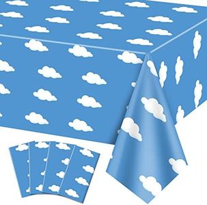 QUERICKY Lot de 4 nappes d'anniversaire Story, 137 x 274 cm, Motif Nuage Bleu Ciel Blanc, décoration imprimée pour garçon et Fille, Fournitures de fête d'anniversaire