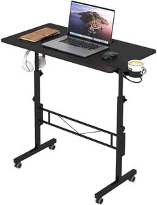 Hadulcet Small Standing Desk Adjustable Height, Mobile Stand Up Desk with Wheels, Portable Walking Pad Table Stand, Rolling Laptop Cart for Standing or Sitting, Black