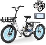 MOONCOOL Electric Tricycle for Adults, 20" Folding Electric Trike with 36V 20AH Removable Battery, 20"x3.0" Fat Tire 3 Wheel Electric Bike, Range 112KM, Aluminum Adult Tricycle with Differential