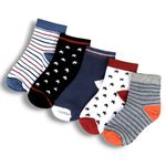 LEALDEALZ kids socks for boys and girls, soft cotton with Antibacterial Wash Pack of 5 Star & Stripe Printed socks for 4-5 years