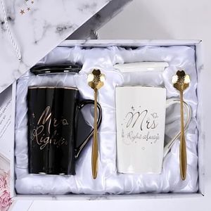 Arawat Mr Right und Mrs Always Right Tazas Pareja de Aniversario de Boda Regalos para Hombres Mujeres Aniversario Tazas Juego de Boda de Plata Regalos para Pareja de Novios Regalo de Compromiso Regalo