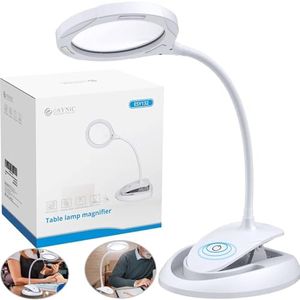 eSynic Magnifying Lamp, Daylight LED Magnifying Lamp Rechargeable Magnifying Illuminated Optical Glass Magnifier 5X 10X Lens with 3 Adjustable Light Settings for Reading Sewing Crafts Handcraft