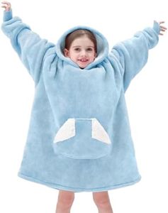 Touchat Wearable Blanket Hoodie, Oversized Sherpa Blanket Sweatshirt with Hood Pocket and Sleeves, Super Soft Warm Plush Hooded Blanket for Kids, One Size Fits All (Airy Blue)