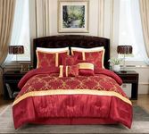 Chezmoi Collection Martha 7-Piece Floral Vine Embroidered Comforter Set Full Size - Burgundy/Gold Faux Silk Comforter Soft Lightweight Breathable Bedding