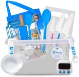 PERLLI Kids Real Cooking Set for Cooking and Baking – 31 Pc. Gift Set for Junior Chef with Real Utensils, Case & Safe Kids Knife Set for Boys & Girls – Fine Motor Skills & Fun for Kids Ages 6+, Blue