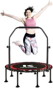K KENSONE 48" Foldable Rebounder Trampoline for Adults with Bungee, 550 LBS Quiet Indoor Mini Trampoline for Adults Fitness with Adjustable U-Shaped Handle Bar for Gym Workout, Home Exercise, Red