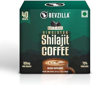 Bevzilla Instant Arabica Coffee Powder Sachets Infused with Original Himalayan Shilajit (125 mg per Sachet) – 75%+ Fulvic Acid & 85+Trace Minerals – Medium Roast, Daily Energy, Stamina & Vitality