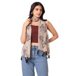 SAHIL SCARF Women Weightless Scarf: Brown Cookie with Black Butterfly Design – 180x55 cm of Effortless Elegance