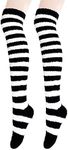 Bellady Coral Knee High Socks for Women Striped Fuzzy Socks Warm Leg Warmers,Black