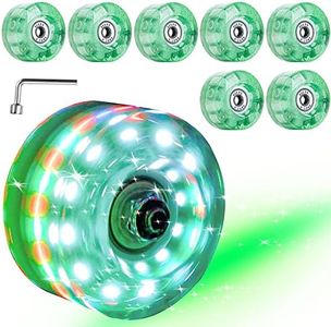 Nezylaf 8 Piece Upgrade Light up Roller Skate Wheels, Luminous Skate Wheels with Bearings Installed for Indoor or Outdoor Double Row Skating and Skateboard 32 x 58 mm 78A (Green-RGB-Giltter Powder)
