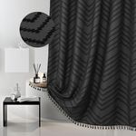 Boho Shower Curtain Black Tassel Woven Fabric Shower Curtain 72 x 72 Modern Farmhouse Textured Tufted Chevron Striped Minimalist Bathroom Shower Curtain