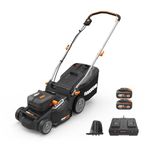 Worx WG737E NITRO 40V Cordless Lawn Mower with Brushless Motor, 2 x 4.0Ah Batteries and Charger, 37cm Cutting Width, Lightweight, 2-in-1 Bag & Mulch Function for Efficient Lawn Care