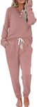 WIHOLL Two Piece Outfits for Women Sexy, Loungewear Fall Clothes Loungewear Dusty Pink S